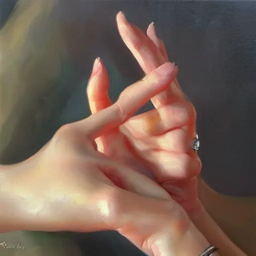 Image similar to a woman's hand, anatomically correct, relaxed pose, morning, highly detailed, ultrarealistic oil painting, vladimir volegov, artstation