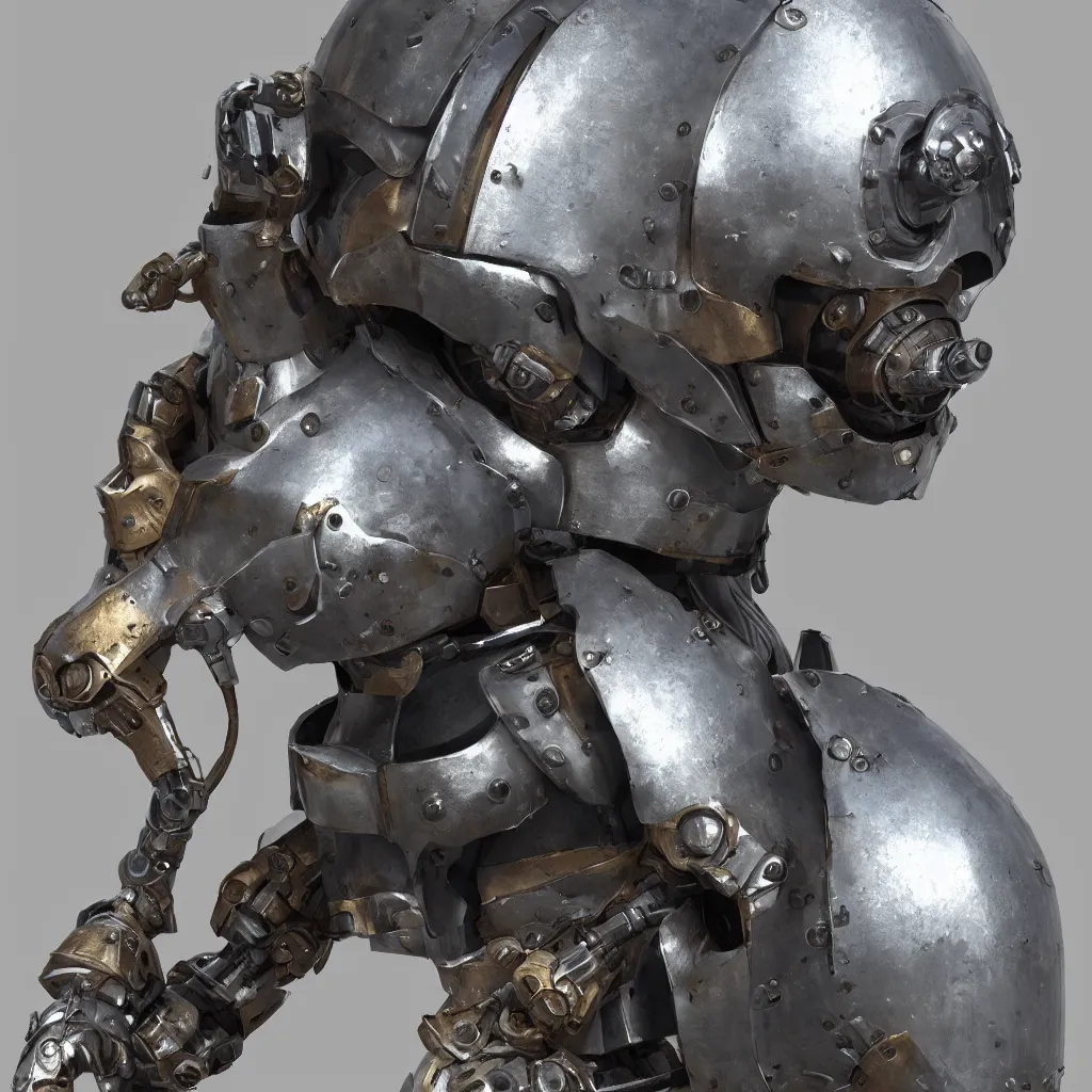 Image similar to medieval mecha helmet, unreal engine, 8 k, ultra realistic, ultra detail