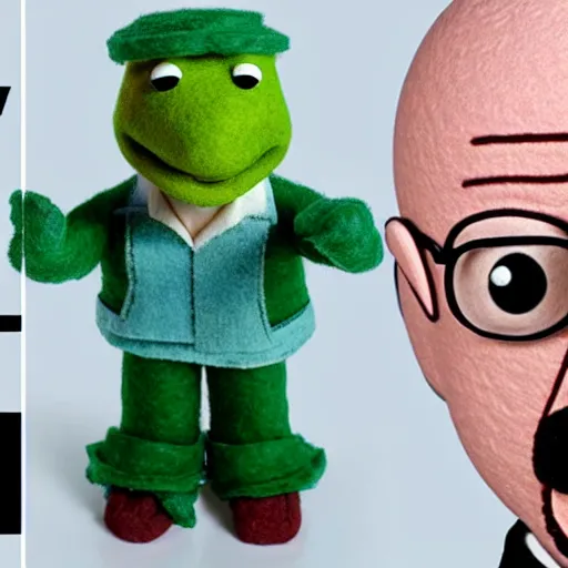 Image similar to walter white heisenberg as a muppet. highly detailed felt. hyper real photo. 4 k.