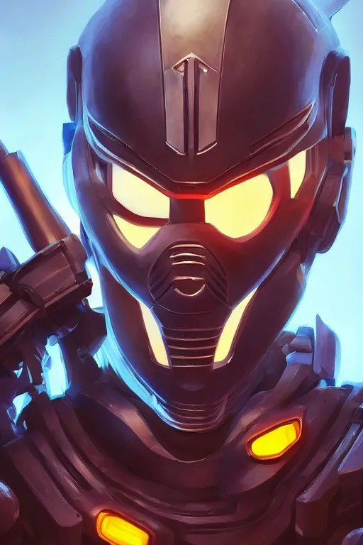 Image similar to epic mask helmet robot ninja portrait stylized as fornite style game design fanart by concept artist gervasio canda, behance hd by jesper ejsing, by rhads, makoto shinkai and lois van baarle, ilya kuvshinov, rossdraws global illumination radiating a glowing aura global illumination ray tracing hdr render in unreal engine 5