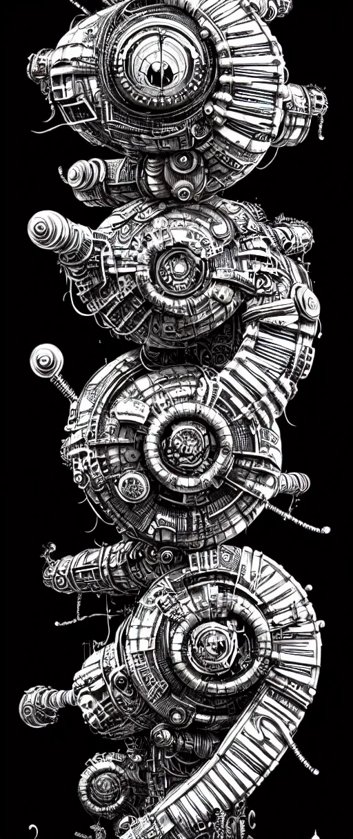 Image similar to cyberpunk steampunk caterpillar, high details, lineart, by vincent di fate and joe fenton, inking, screen print, masterpiece, trending on artstation, sharp, high contrast, hyper - detailed,, hd, 4 k, 8 k