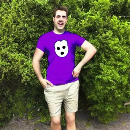 Image similar to a purple t-shirt with a cartoon face