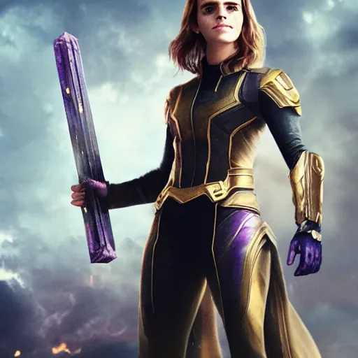 Image similar to Full body poster of Emma Watson as Thanos