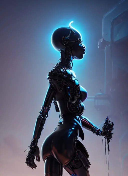 Image similar to cybernetic queen of darkness | from side | ominous oily soft polished rich tempting intricate modern | weta disney pixar movie still photo | sci fi fantasy, smooth, octane render, sharp focus, artstation, concept art, ig model | artgerm, rhads, wlop, loish, beeple |