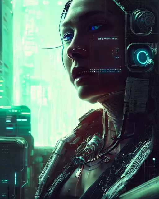 Image similar to portrait of a cyberpunk cyborg. sci - fi, intricate abstract upper body intricate, wlop, concept art, octane render, deviantart, greg rutkowski, cinematic, key art, hyperrealism,