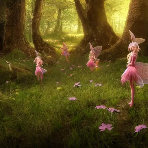 Image similar to fairies in a heavenly forest, highly detailed, 4k, HDR, award-winning, octane render, artstation