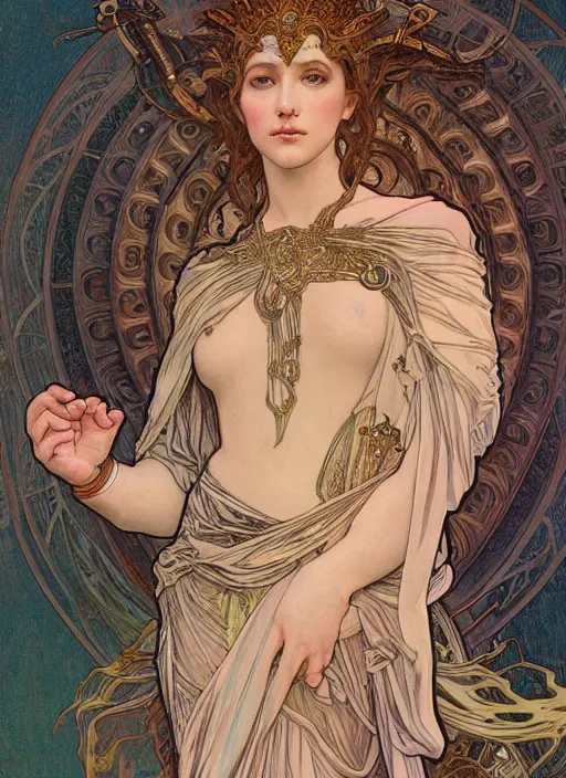 Prompt: Jennifer Lowrence as God of Strangeness, brutal, epic, intricate, elegant, highly detailed, digital painting, 4k, HDR, concept art, smooth, sharp focus, illustration, art by alphonse mucha,artgerm, H R Giger