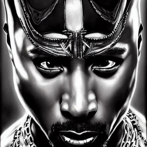 Image similar to tupac as black panther, digital painting, extremely detailed, 4 k, intricate, brush strokes, mark arian, artgerm, bastien lecouffe - deharme