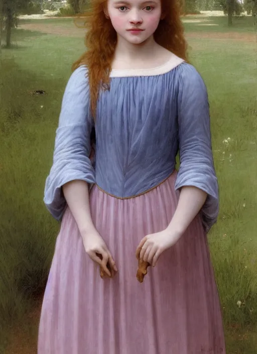 Image similar to Angel Sadie Elizabeth Sink , barefoot In the style of william adolphe bouguereau