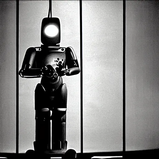 Image similar to movie still of robot dali, cinematic composition, cinematic light, criterion collection, by david lynch