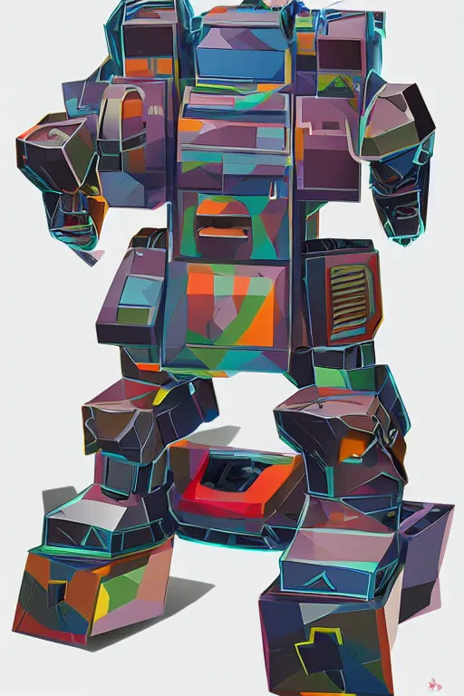 Prompt: cubist battle robot cutout digital illustration cartoon colorful beeple