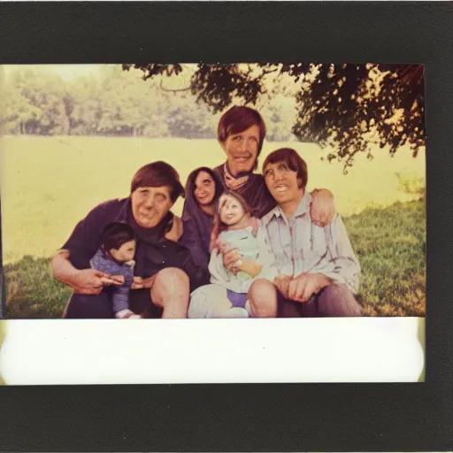 Image similar to polaroid photo homemade photo of a family in the morning, august 1968, color photo, award winning