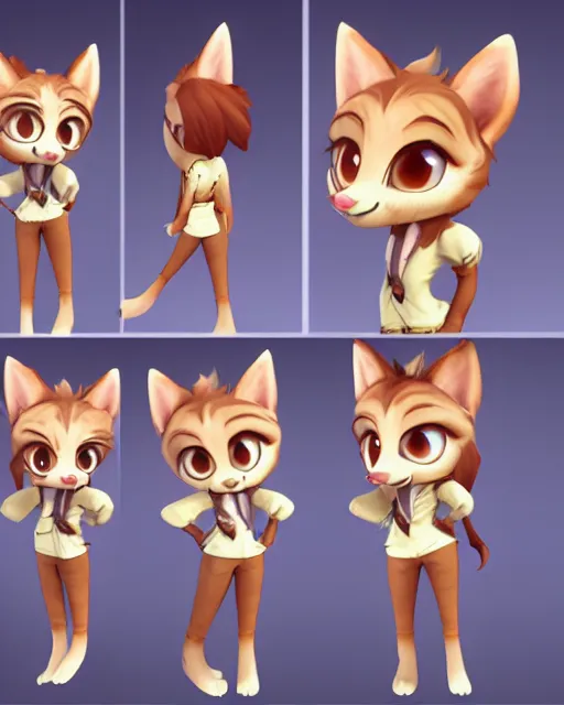 Image similar to female furry mini cute style, highly detailed, rendered, ray - tracing, cgi animated, 3 d demo reel avatar, style of maple story and zootopia, maple story jackal girl, jackal from league of legends chibi, soft shade, soft lighting