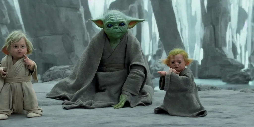 Luke Skywalker Teaches Baby Yoda At Jedi Temple Scene | Stable Diffusion