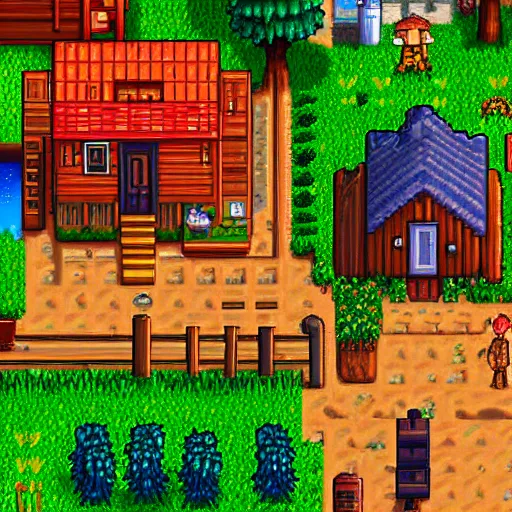 Image similar to hyper realistic photo of pelican town stardew valley