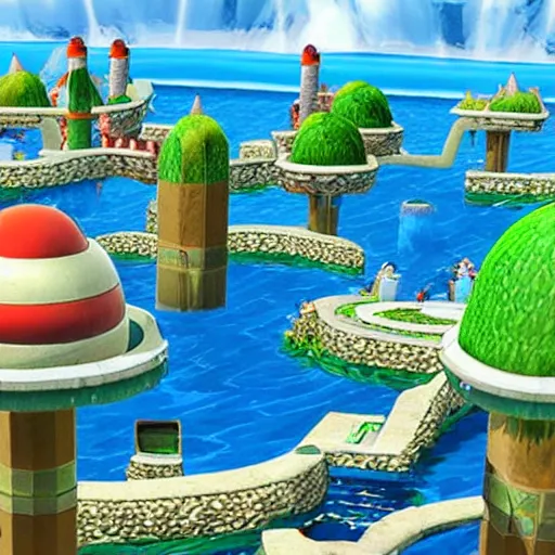 Image similar to realistic delfino plaza from super mario sunshine