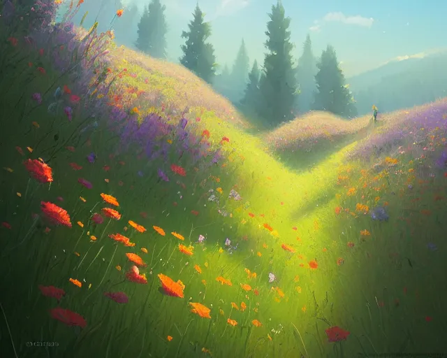 Prompt: wildflowers, sylvain sarrailh, greg rutkowski