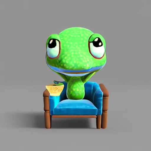 Image similar to froggy chair, 3d model, animal crossing, froggy chair, adorable, cute, detailed