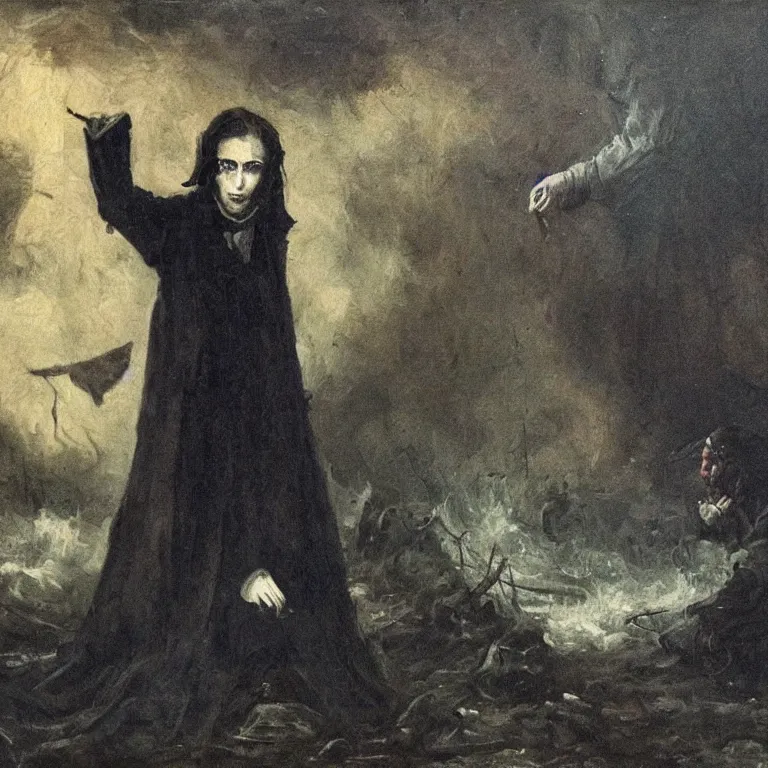 Prompt: the night of despair, doompunk, dark emotional portrait, nineteenth century painting masterpiece
