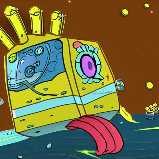 Image similar to crashed spaceship, spongebob
