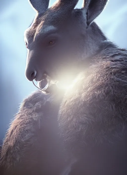 Image similar to king kangaroo, ultra detailed fantasy, elden ring, realistic, dnd character portrait, full body, dnd, rpg, lotr game design fanart by concept art, behance hd, artstation, deviantart, global illumination radiating a glowing aura global illumination ray tracing hdr render in unreal engine 5