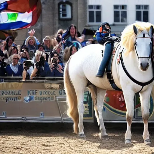 Image similar to the horse is saddled with an astronaut and rides it into space