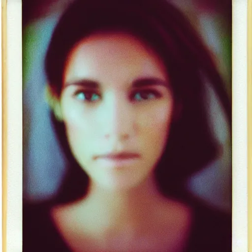 Image similar to portrait of a very pretty woman! symmetric face, a polaroid photo, petzval lens. featured on flickr, art photography, photo taken with provia, photo taken with ektachrome