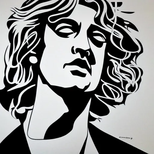 Image similar to Wall mural portrait of Jimmy Page, urban art, pop art, artgerm, by Roy Lichtenstein