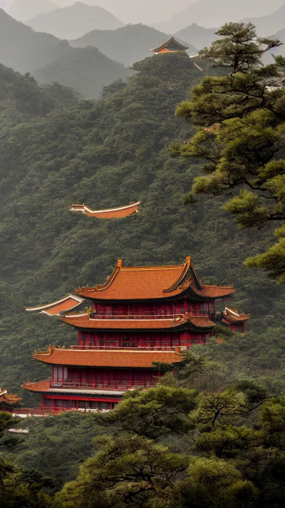 Prompt: ancient Chinese temples on the mountain in the distance,highly detailed,high resolution,cinematic lighting