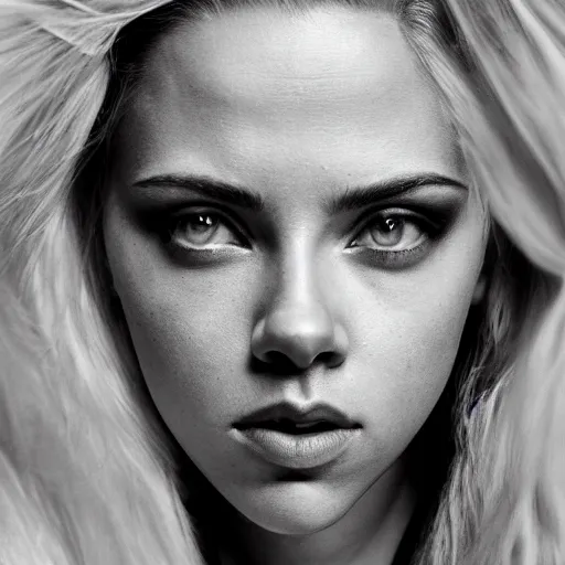 Image similar to Portrait photography of someone who have the nose of Scarlett Johansson, the lips of Rihanna and the eyes of Kristen Stewart, award winning photography by Leonardo Espina