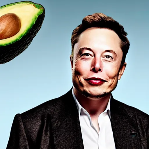 Image similar to the face of elon musk on an avocado