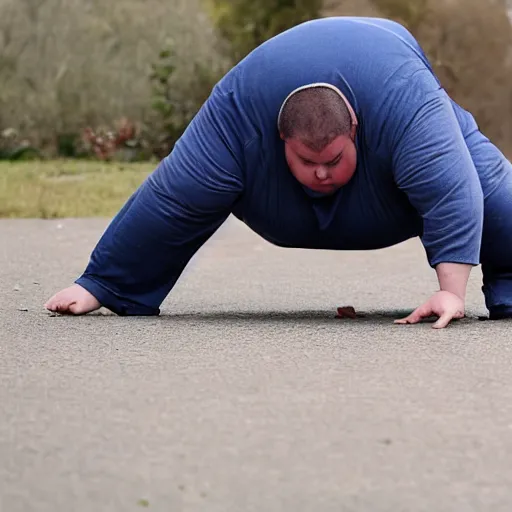 Image similar to obese man falls over