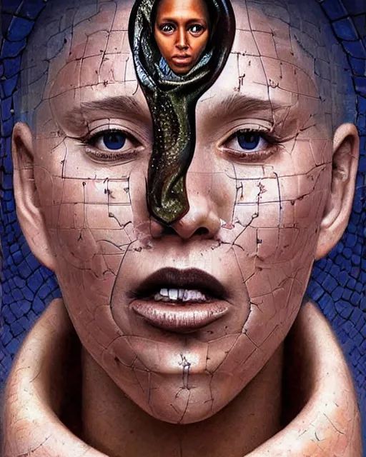 Image similar to saint themed surrealist portrait art in the styles of igor morski, jim warren, and aida muluneh, intricate, hyperrealistic, accurate facial details, profile picture with chromakey!!!!! background, volumetric lighting