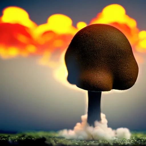 Image similar to a tiny nuclear explosion, mushroom cloud, tilt shift photograph