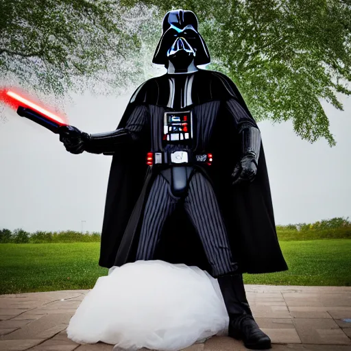 Image similar to darth vader weraing a wedding outfit, ultra details, 8 k