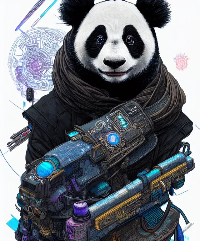 Image similar to a portrait of a cyberpunk panda, mandala, fantasy, intricate, elegant, highly detailed, digital painting, artstation, concept art, matte, sharp focus, illustration, art by josan gonzalez