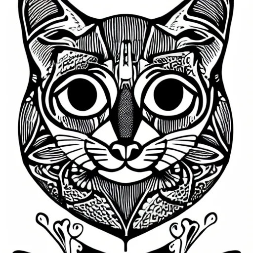 Image similar to tattoo sketch of a one - eyed cat, on a canva, blackwork, ornamental, line art, vector,