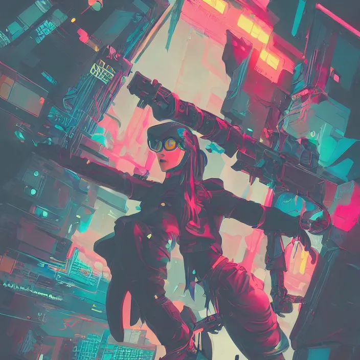 Image similar to a colorful comic noir illustration painting of a cyberpunk girl by sachin teng and sam yang!! and artgerm!! and pascal blanche. in style of digital art, symmetry, sci fi, hyper detailed. octane render. trending on artstation