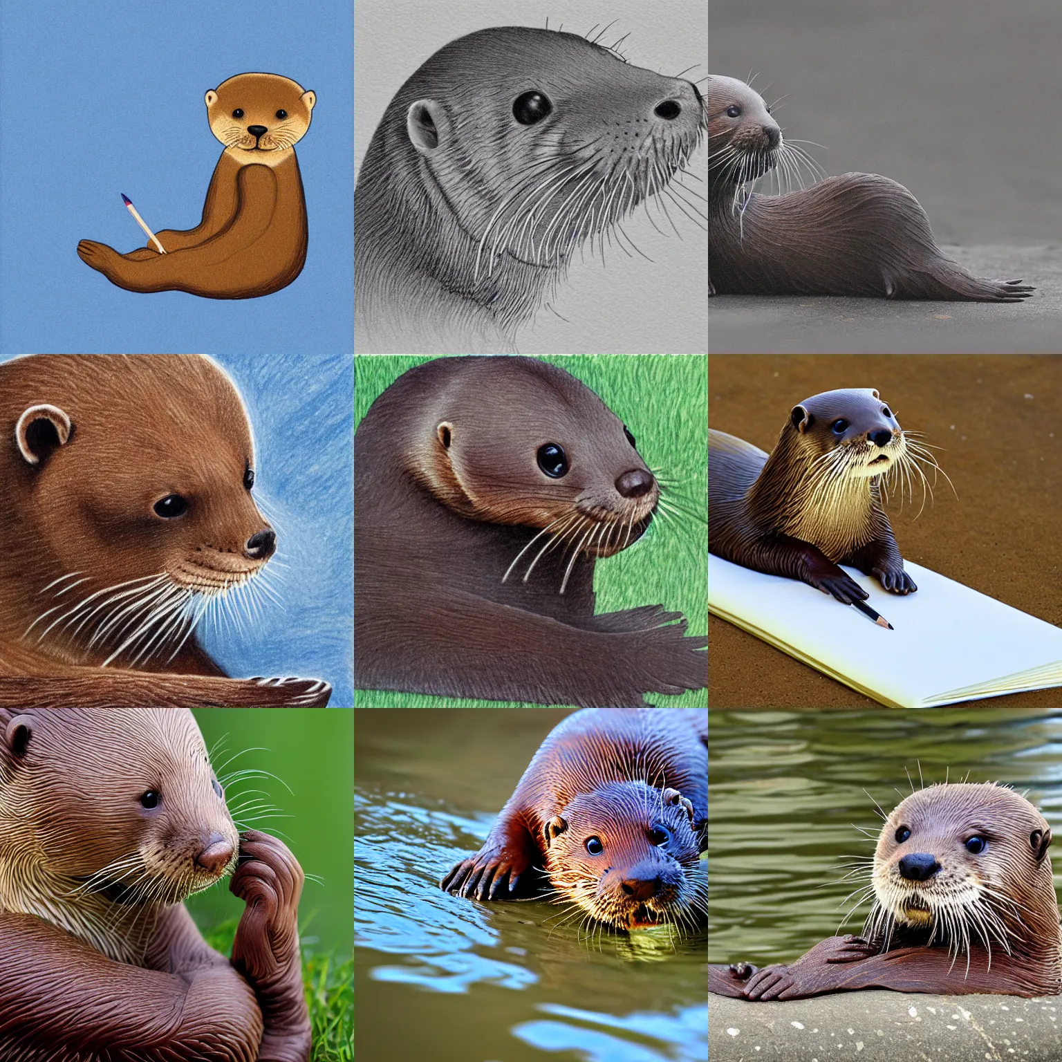 Prompt: river otter writing with a pencil