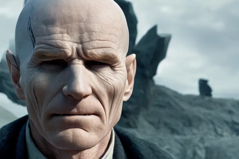 Prompt: promotional image of Bryan Cranston as Voldemort in Harry Potter and the Deathly Hallows: Part 1 (2010), movie still frame, promotional image, imax 70 mm footage