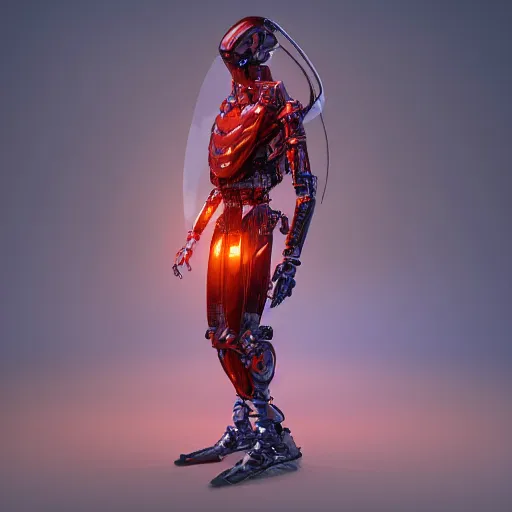 Prompt: military - grade, industrial, portrait of glowing, warm, sharp edges, sleek contours, textured, reddish, atmospheric, misty, leds, futuristic cybernetic warrior alien in profile, highly intricate, detailed humanoid in a volumetric lighting warehouse, trending on artstation