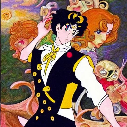 Image similar to sailor moon tuxedo mask renaissance painting