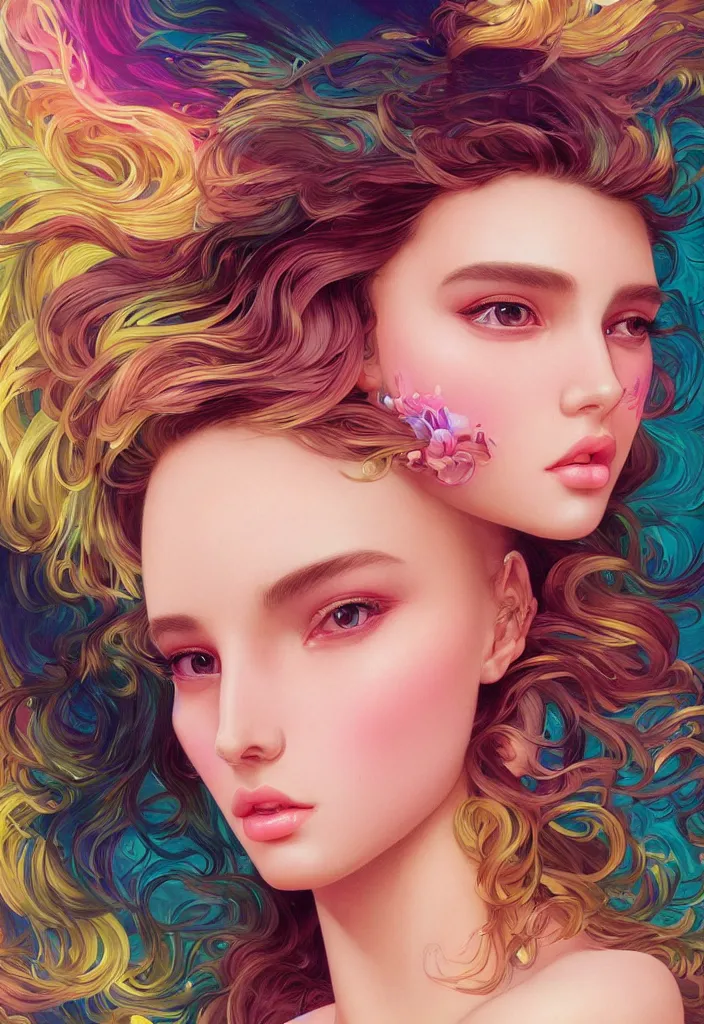Prompt: beautiful, young woman, detailed gorgeous face, vaporwave aesthetic, synthwave, colorful, psychedelic, artstation, concept art, smooth, extremely sharp detail, finely tuned detail, ultra high definition, 8 k, unreal engine 5, ultra sharp focus, illustration, art by mary dimova, artgerm, greg rutkowski and alphonse mucha