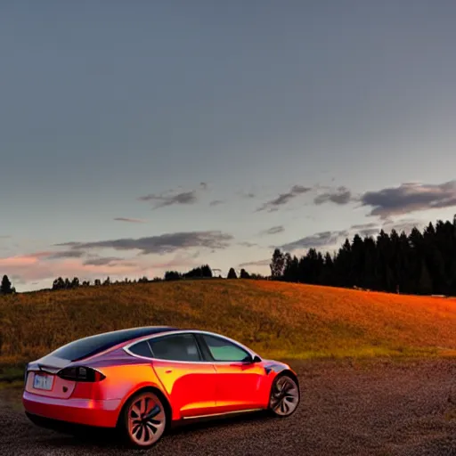 Image similar to a Tesla in Oregon at sunset