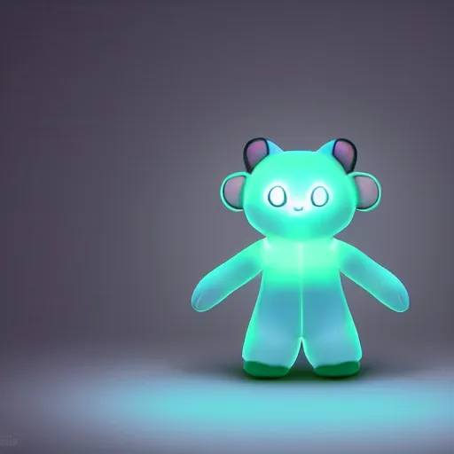 Image similar to cute fumo plush boy who has bioluminescent eyes, jelly glow, emissive bssrdf, lighting up a pitch black room, vray