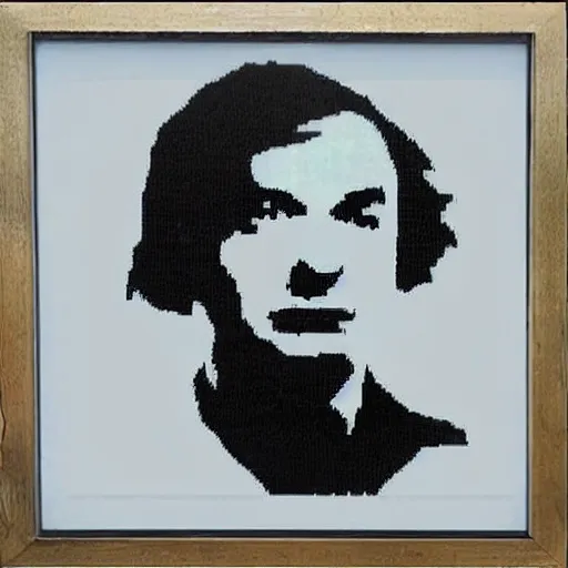 Prompt: individual john von neumann silk screen banksy style