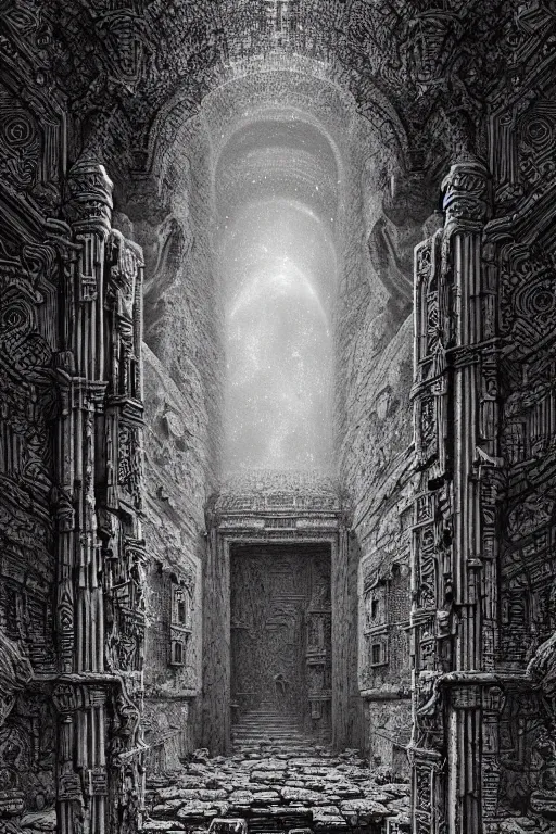 Image similar to intricate artwork masterpiece hellscape ancient temple doors, by nicolas delort, zdizslaw beksinski, victo ngai, josan gonzalez, kilian eng, ominous, dramatic horror cinematic lighting, volumetric 8 k