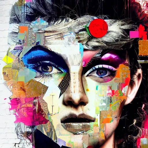 Prompt: Roman contemporary Goddess, collage, highly detailed, digital painting, 4k, HDR, punk, fashion, smooth, sharp focus, art by Sandra Chevrier, John Hoyland, teamLab