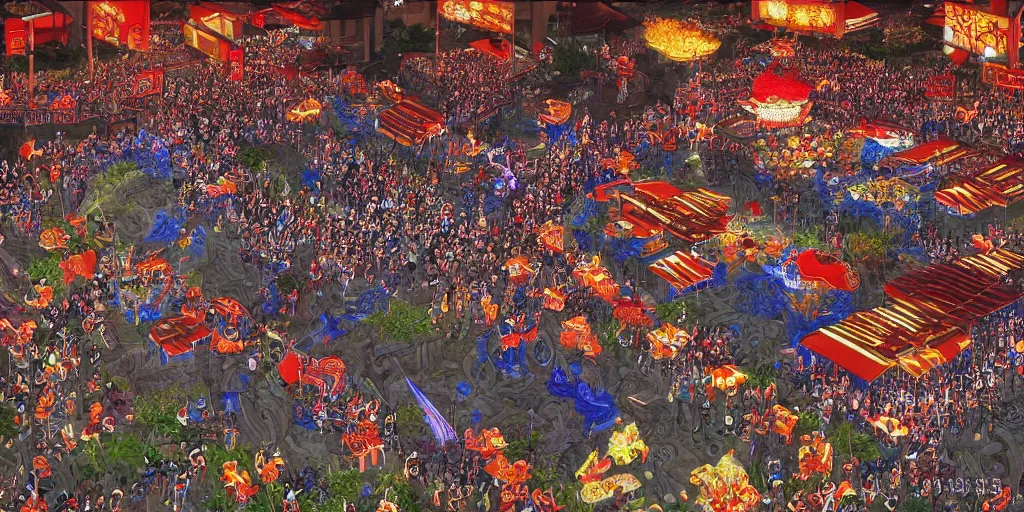 Image similar to photorealistic image of toro nagashi festival at midnight, extremely intricate, hyper detailed, hd, masterpiece