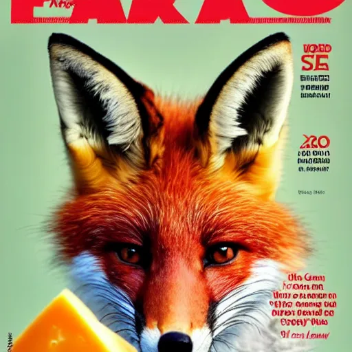 Prompt: award winning portrait of a fox eating cheese, on the cover of a magazine, soft focus